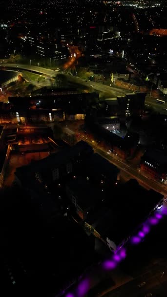 Luchtfoto Verticale Stijl Beelden Van Verlichte Historische Central Coventry City — Stockvideo