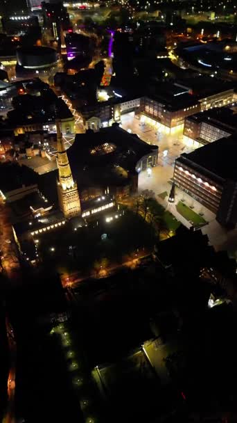 Aerial Vertical Style Footage Illuminated Historical Central Coventry City England — Video Stock