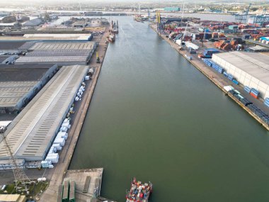 Tilbury Şehir Merkezi ve İngiltere Limanı Yüksek Açı Manzarası. 20 Nisan 2024