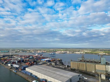 Tilbury Şehir Merkezi ve İngiltere Limanı Yüksek Açı Manzarası. 20 Nisan 2024