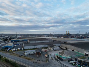 Tilbury Şehir Merkezi ve İngiltere Limanı Yüksek Açı Manzarası. 20 Nisan 2024