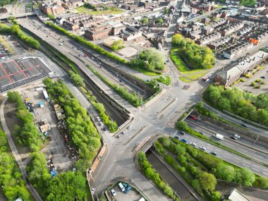 İngiltere 'nin en yüksek açılı Stock-on-Trent şehri manzarası. 4 Mayıs 2024