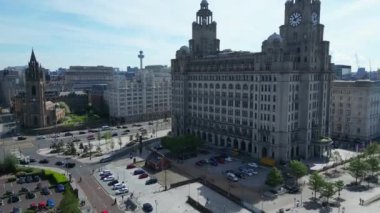 İngiltere 'nin kuzeybatısındaki Liverpool' daki Modern Britanya Şehir Merkezi 'nin Hava Görüntüsü. 5 Mayıs 2024