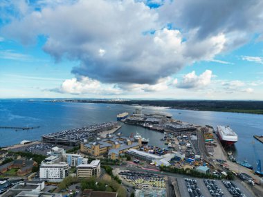 Aerial View of Southampton Port City of South England Coast, United Kingdom. May 16th, 2024