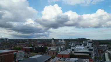 İngiltere 'nin merkezindeki Merkez Tarihi Nottingham Şehir Merkezi Yüksek Açı Manzarası, Büyük Britanya. 26 Nisan 2024