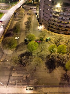 Aerial View of Illuminated Central Bedford City of England United Kingdom During Night. April 5th, 2024, High Angle Footage Was Captured after Sunset and Beginning of Night with Drone's Camera clipart