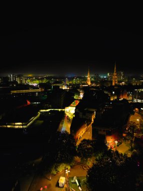 High Angle View of Illuminated Historical Central Coventry City Centre Downtown of England United Kingdom. Aerial footage Was Captured on After Midnight with Drone's Camera from Medium High Altitude on October 23rd, 2024 clipart