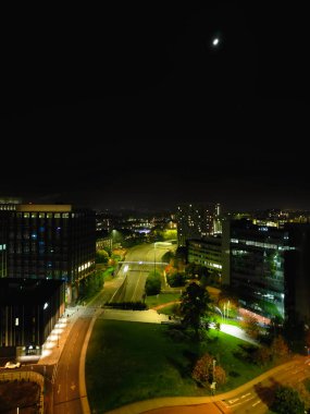 High Angle View of Illuminated Historical Central Coventry City Centre Downtown of England United Kingdom. Aerial footage Was Captured on After Midnight with Drone's Camera from Medium High Altitude on October 23rd, 2024 clipart