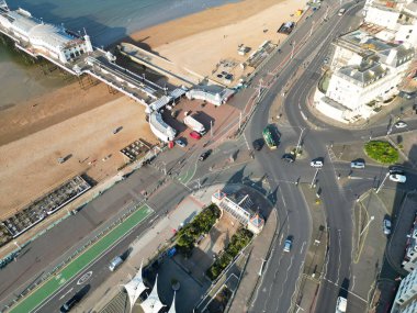 High Angle View of Most Beautiful and Attractive British Tourist Attraction of Brighton seaside resort and Beach City of East Sussex, England GB. Footage Captured with Drone's Camera on May 9th, 2024 clipart