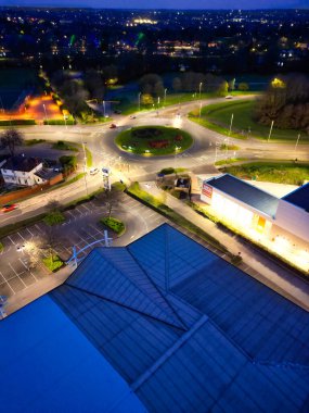 Aerial View of Illuminated Central Bedford City of England United Kingdom During Night. April 5th, 2024, High Angle Footage Was Captured after Sunset and Beginning of Night with Drone's Camera clipart