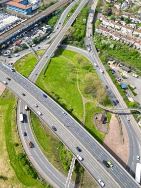 Aerial View of Brent Cross West Hendon London City of England United Kingdom, High Angle Drone's Camera Footage Was Captured on April 12th, 2024 from Medium High Altitude. clipart