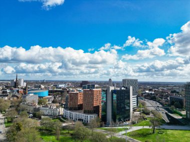 Aerial View of Downtown Buildings at Central Coventry City Centre of England United Kingdom. Drone's Camera Footage Was Captured During Bright Sunny Day From Medium High Altitude on March 30th, 2024 clipart