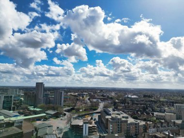 Aerial View of Downtown Buildings at Central Coventry City Centre of England United Kingdom. Drone's Camera Footage Was Captured During Bright Sunny Day From Medium High Altitude on March 30th, 2024 clipart