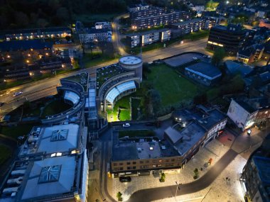 High Angle Night View of Dover Coastal City of South Eastern County of Kent England, United Kingdom. The Illuminated Footage Was Captured with Drone's Camera after Sunset Night of April 20th, 2024 clipart