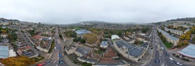 Aerial Panoramic View of Historical Walcot Bath City of England Which is Located in North East of Somerset, United Kingdom. High angle Footage Was Captured During Mostly Cloudy Early Morning with Drone Camera on November 5th, 2024 clipart