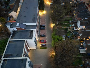 High Angle View of Illuminated Luton City and Downtown Homes During Dark Night. High Angle Footage Was Captured From Medium High Altitude with Drone's Camera on November 9th, 2024, England UK. clipart