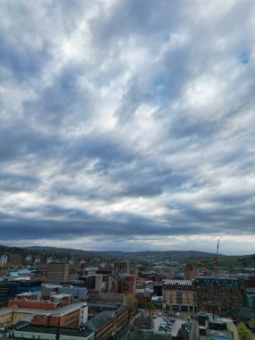 Aerial View of Historical Sheffield City Centre Which is Located at English county of South Yorkshire United Kingdom. High Angle Footage Was Captured with Drone's Camera From Medium High altitude on April 29th, 2024. clipart