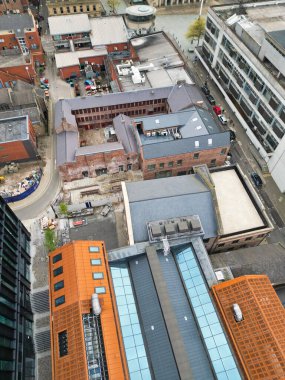 Aerial View of Historical Sheffield City Centre Which is Located at English county of South Yorkshire United Kingdom. High Angle Footage Was Captured with Drone's Camera From Medium High altitude on April 29th, 2024. clipart