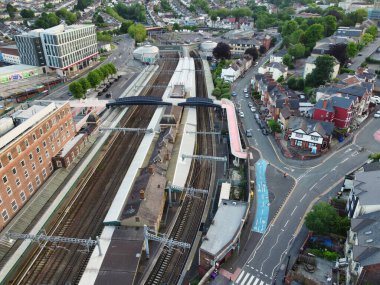 High Angle View of Newport City on River Usk Wales, United Kingdom During Sunset. Aerial Footage Was Captured with Drone's Camera on May 27th, 2024 clipart