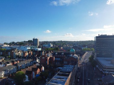 High Angle View of Newport City on River Usk Wales, United Kingdom During Sunset. Aerial Footage Was Captured with Drone's Camera on May 27th, 2024 clipart