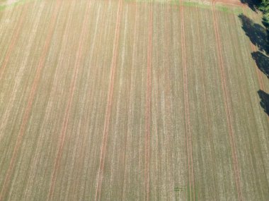 İngiltere 'nin İngiltere' sinin Northamptonshire 'ın görkemli kırsal arazisindeki İngiliz Tarım Çiftlikleri. Görüntü İHA 'nın Yüksek İrtifa Kamerasıyla çekildi