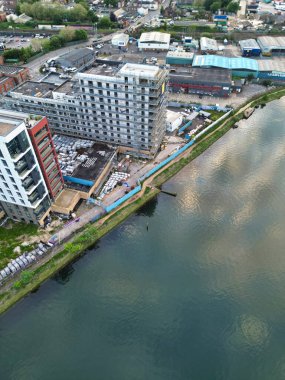 Aerial View of Southampton Port City of South England Coast, United Kingdom. High Angle Footage Was Captured with Drone's Camera From Medium High Altitude on May 16th, 2024 During Sunset. clipart