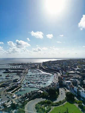 High Angle View of Beautiful British Tourist Attraction of Great Britain at Ramsgate Beach and Ocean City of Kent, England United Kingdom. Drone's Camera Footage Captured on April 21st, 2024 clipart