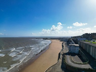 High Angle View of Beautiful British Tourist Attraction of Great Britain at Ramsgate Beach and Ocean City of Kent, England United Kingdom. Drone's Camera Footage Captured on April 21st, 2024 clipart