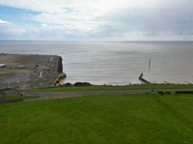 High Angle View of Beautiful British Tourist Attraction of Great Britain at Ramsgate Beach and Ocean City of Kent, England United Kingdom. Drone's Camera Footage Captured on April 21st, 2024 clipart