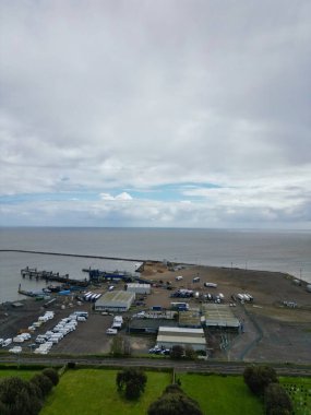 High Angle View of Beautiful British Tourist Attraction of Great Britain at Ramsgate Beach and Ocean City of Kent, England United Kingdom. Drone's Camera Footage Captured on April 21st, 2024 clipart