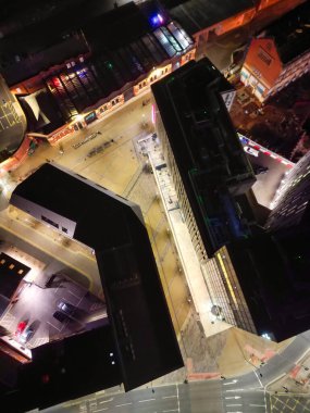 High Angle View of Illuminated Historical Central Leicester City of England UK at Night. Aerial Footage Was Captured with Drone's Camera During Midnight of April 26th, 2024 from Medium High Altitude. clipart