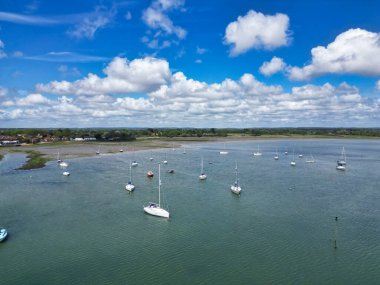 High Angle Footage of Beautiful and Peaceful Tourist Attraction of Stock Havant Hayling Beach and Ocean on Hayling Island and Former Civil Parish, Havant Hampshire, South East England Great Britain. Captured with Drone's Camera on May 15th, 2024 clipart