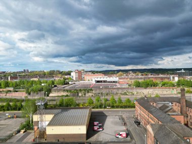 High Angle View of Central Stock-on-Trent City of England, United Kingdom. Aerial Footage Was Captured with Drone's Camera During Mostly Cloudy Day of May 4th, 2024 clipart