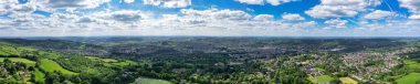 High Angle Panoramic View of Historical Bath City of England United Kingdom During Partially Cloudy Day of May 27th, 2024, Aerial Footage Was Captured with Drone's Camera During Bright Sunny Day with few Clouds. clipart