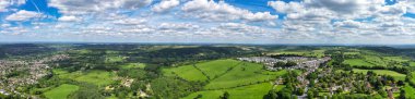 High Angle Panoramic View of Historical Bath City of England United Kingdom During Partially Cloudy Day of May 27th, 2024, Aerial Footage Was Captured with Drone's Camera During Bright Sunny Day with few Clouds. clipart