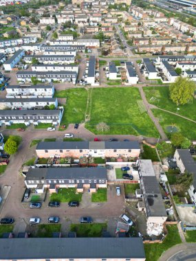 High Angle View of Tilbury City Centre and Docks on River Thames, borough of Thurrock, Essex, England, United Kingdom. Aerial View Was Captured with Drone's Camera on April 20th, 2024 at Just After Sunrise Morning. clipart