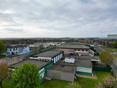 High Angle View of Tilbury City Centre and Docks on River Thames, borough of Thurrock, Essex, England, United Kingdom. Aerial View Was Captured with Drone's Camera on April 20th, 2024 at Just After Sunrise Morning. clipart