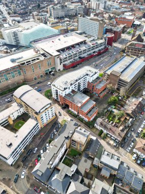 Aerial View of Watford City of England Great Britain. March 3rd, 2024 During Day. High Angle Footage Was Captured on March 3rd, 2024 During Bright Sunny Day. Watford City is Located at North London City. clipart