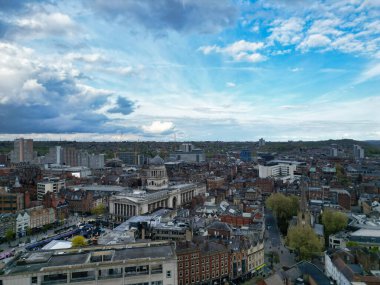 Downtown and Central Historical Nottingham City Centre Downtown of England, Great Britain. Aerial Footage Was Captured with Drone's Camera From Medium High Altitude on April 26th, 2024 clipart