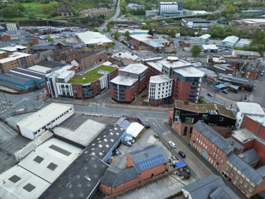 Aerial View of Historical Sheffield City Centre at English county of South Yorkshire, England, United Kingdom. High Angle Footage Was Captured with Drone's Camera During Sunset on April 29th, 2024 from Medium High Altitude. clipart