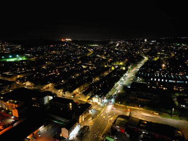 Aydınlanmış Brighton Sahili ve Okyanus Şehri 'nin ve İngiltere' nin Doğu Sussex 'in İngiliz Turist Çekimi' nin Hava Görüntüsü, İngiltere Büyük Britanya Gece Vakti. Drone 'un Kamera Görüntüsü 3 Aralık 2024