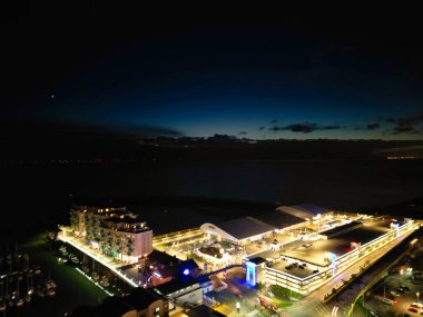 Aerial View of Illuminated Brighton Beach and Ocean City and British Tourist Attraction of East Sussex, England Great Britain During Night. Drone's Camera Footage Captured on December 3rd, 2024 clipart