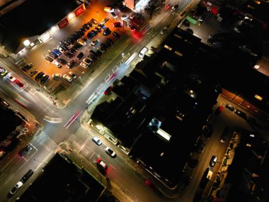 Aerial View of Illuminated Brighton Beach and Ocean City and British Tourist Attraction of East Sussex, England Great Britain During Night. Drone's Camera Footage Captured on December 3rd, 2024 clipart