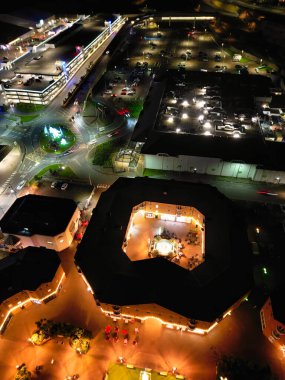 Aerial View of Illuminated Brighton Beach and Ocean City and British Tourist Attraction of East Sussex, England Great Britain During Night. Drone's Camera Footage Captured on December 3rd, 2024 clipart