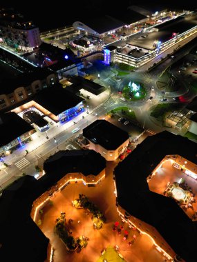 Aerial View of Illuminated Brighton Beach and Ocean City and British Tourist Attraction of East Sussex, England Great Britain During Night. Drone's Camera Footage Captured on December 3rd, 2024 clipart