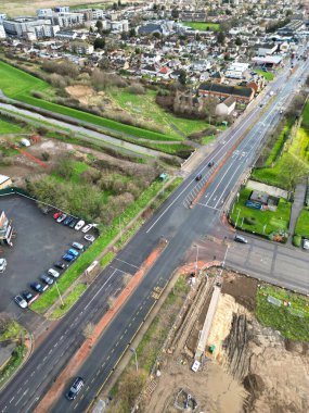 Dagenham City 'nin Yüksek Açılı Manzarası İngiltere' nin Doğu Londra Başkenti Gün Batımında Büyük Britanya. Hava Görüntüleri 2 Mart 2024 'te İHA' nın Kamerasıyla Orta Yükseklikten çekildi..