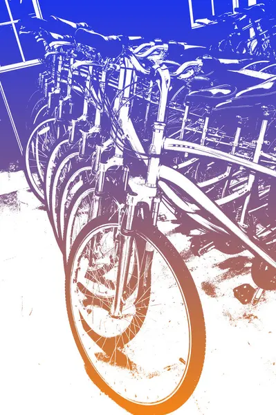 stock image An array of bicycles is enhanced by a striking color filter that emphasizes the beauty and simplicity inherent in the heart land of colorado and its respect for nature