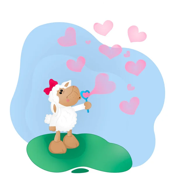 Koyun kalp şeklinde sabun köpüğüyle oynar.