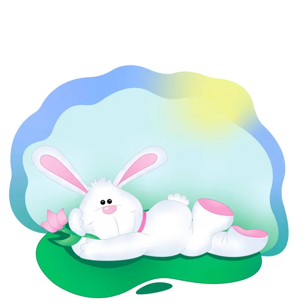 Paskalya tavşanı çayırda yatıyor.