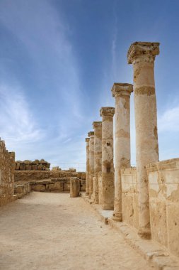 Kıbrıs Paphos 'taki sütunlar. Kolonnatif sokak kalıntıları antik şehir.